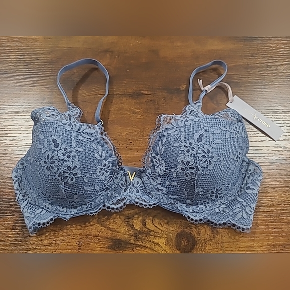 Victoria's Secret Other - NWT Victoria Secret Size 32D Freedom Cloud Blue Floral Lace Plunge Bra